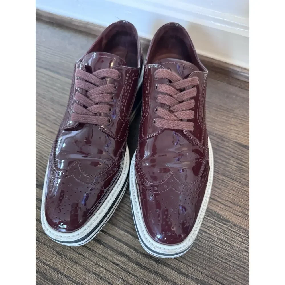 Prada Women’s Derby Red Leather Morgue Shoes 38.5 US Sz 8